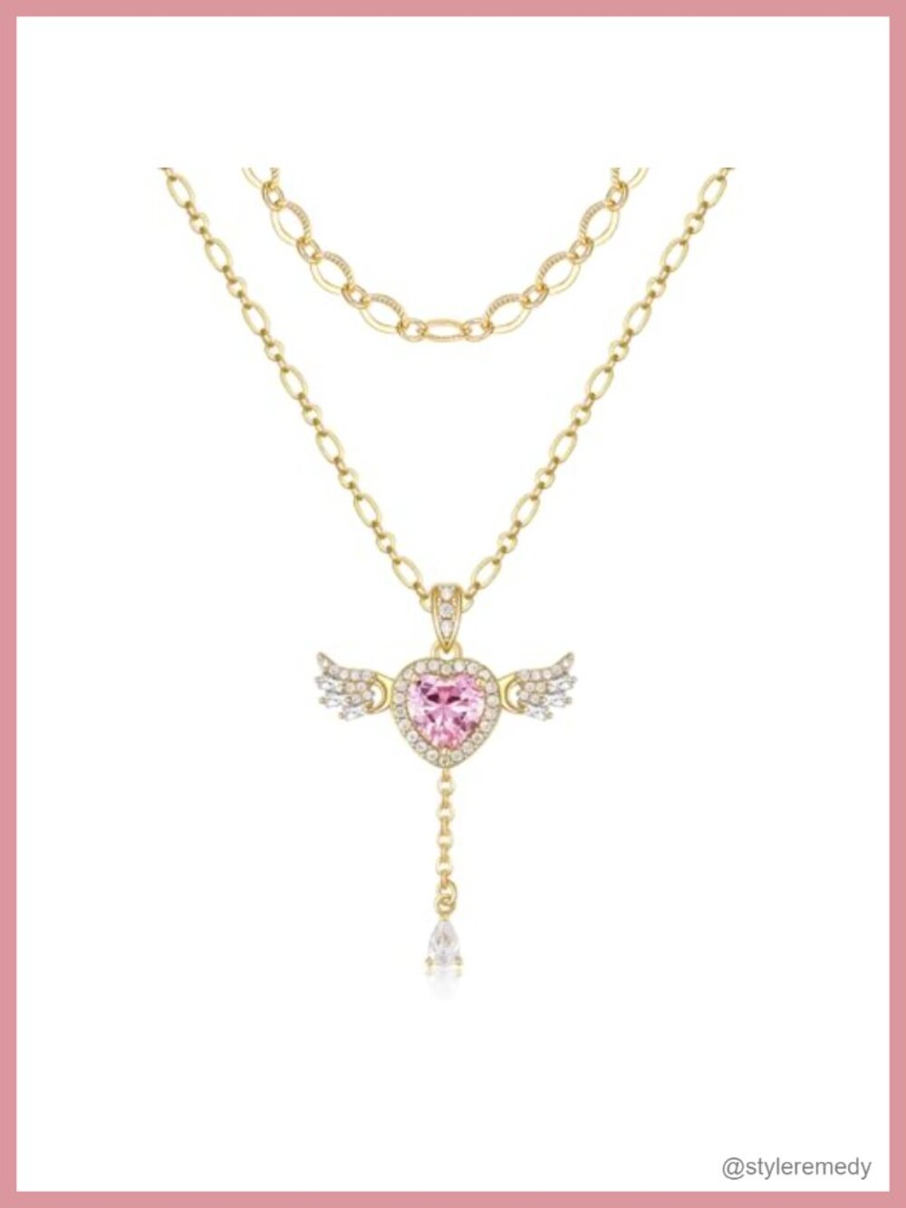 14k Gold Plated Layered Heart Necklace Set with CZ Pendant